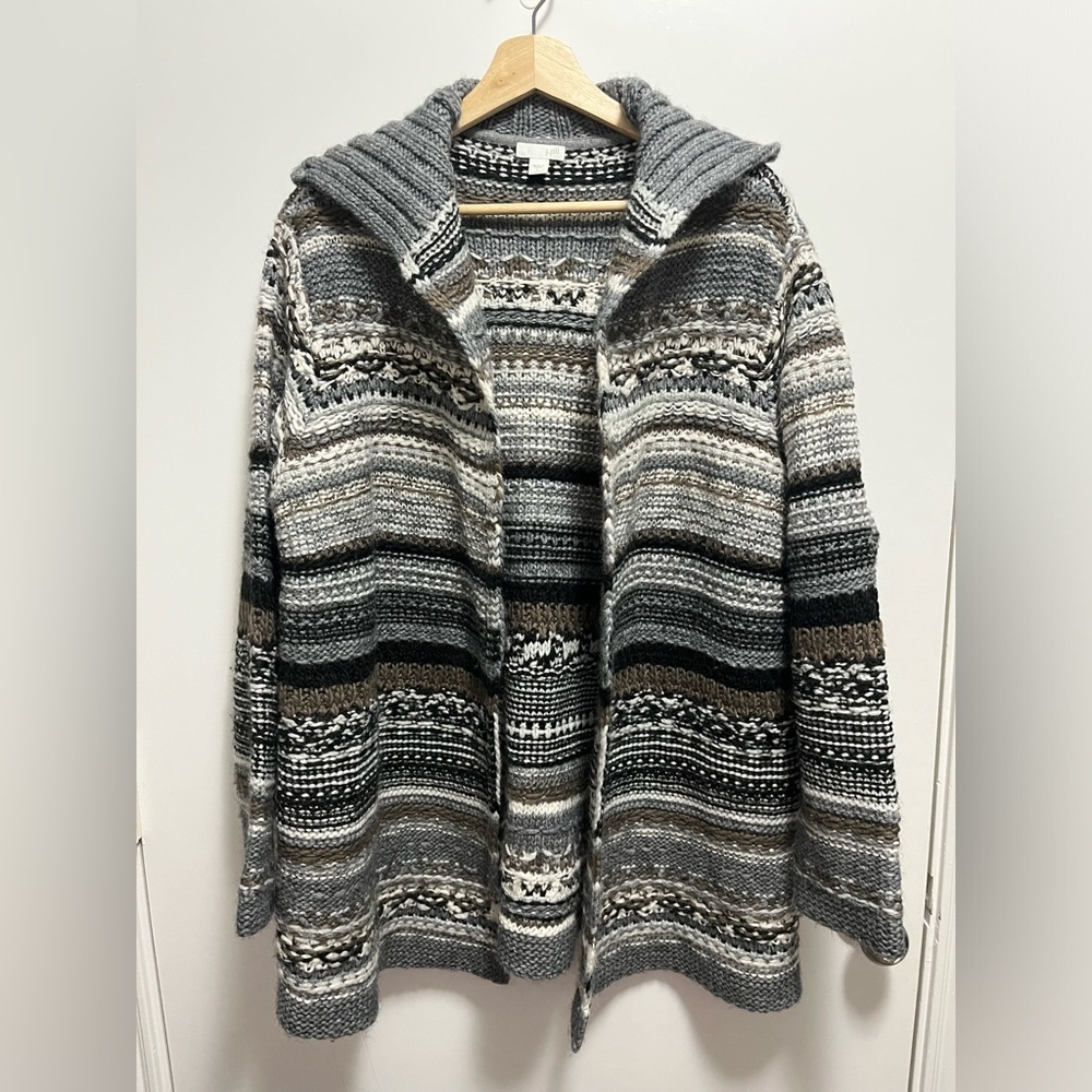 J.Jill Wool Blend Marled Fair Isle shawl Collar Cardigan Sweater Women’s Large